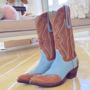 FALCONHEAD baby blue/brown cowboy boots 6 1/2 NEW